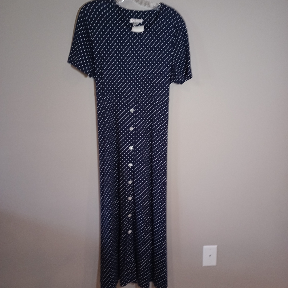 Talbots vintage polka dot star print Button Front Patriotic  Maxi dress Size L - Picture 7 of 8